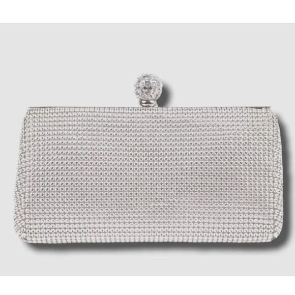 Whiting & Davis Crystal Ball Clutch Dimpled Mesh Sliver Evening Purse Rhinestone - Picture 1 of 9